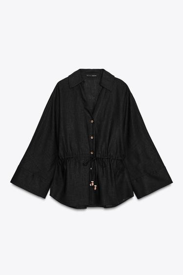 SAFARI LINEN BLEND SHIRT - Black by Zara - Image 4