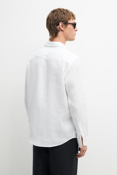 Zara Slim fit 100% linen shirt - White