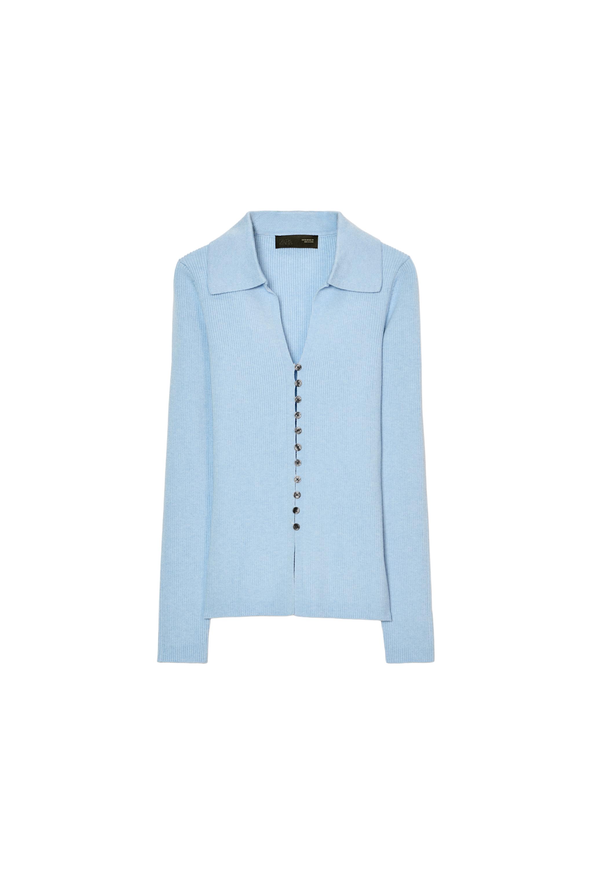 ポロニットカーディガン - ライトブルー | ZARA Japan / 日本