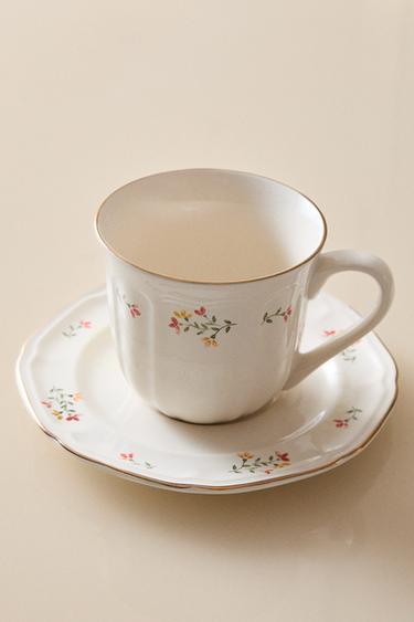 TASSE THÉ ET SOUCOUPE PORCELAINE FLORALE - Crème de Zara - Image 5