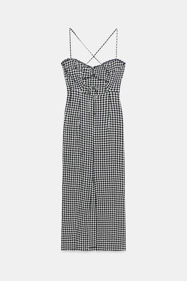 FITTED GINGHAM MIDI DRESS - Ecru / Blue by Zara - Image 7