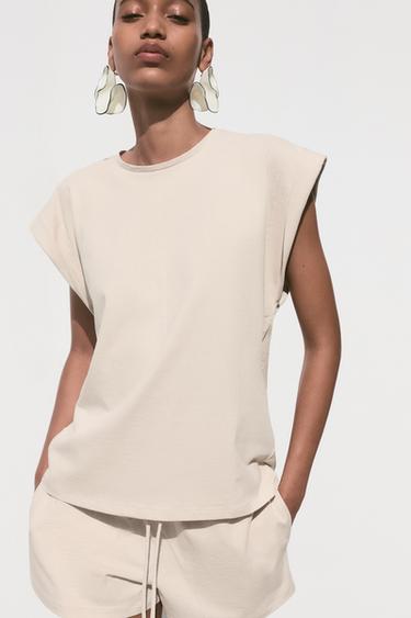 Zara RUSTIC DROP SHOULDER T-SHIRT - Sand