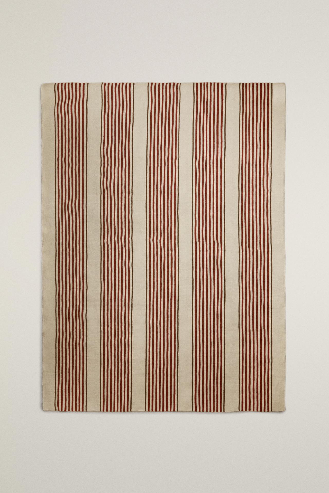 STRIPED IUTE AND COTTON AREA RUG — Red