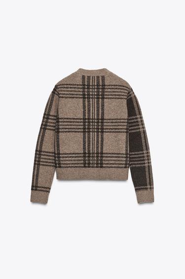 GILET À CARREAUX EN MAILLE - marron-vison de Zara - Image 4
