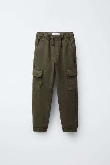 Zara SOFT CARGO JOGGER PANTS - Dark khaki