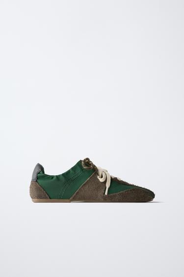 Zara COMBINATION LEATHER SNEAKERS - Green