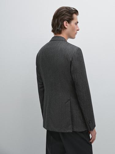 Blazer à chevrons en laine mélangée - Gris de Zara
