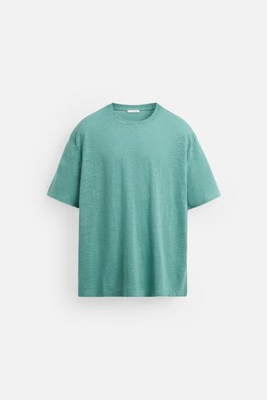 Zara LINEN BLEND T-SHIRT - Pastel green