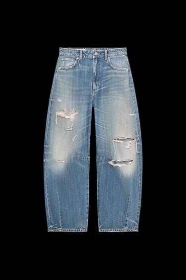 Zara TRF MID-RISE BAGGY BALLOON JEANS - Indigo
