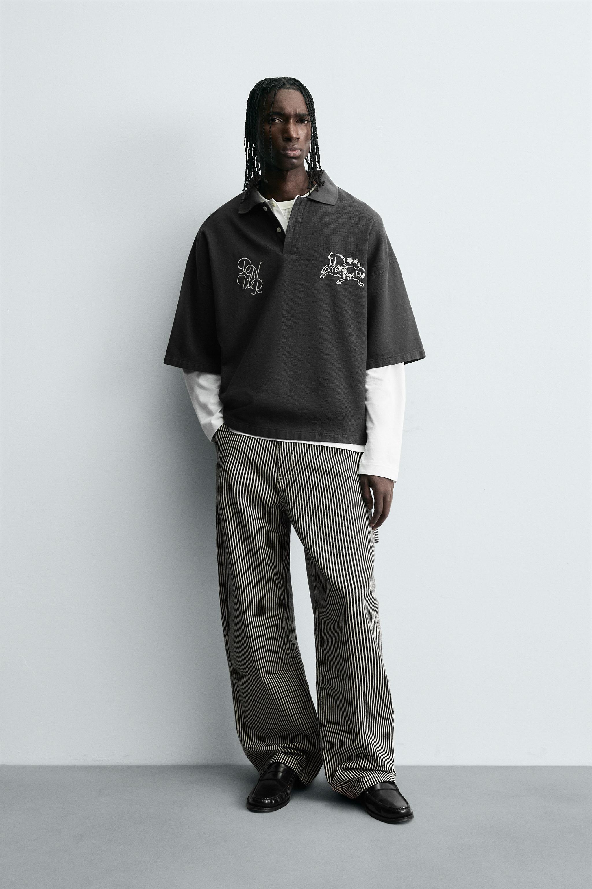 EMBROIDERED BOXY FIT POLO - Gray | ZARA United States
