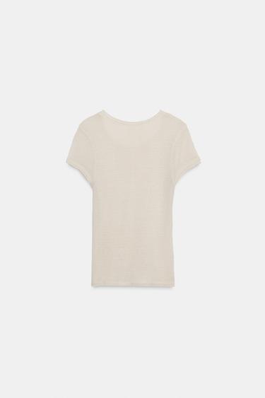 WOOL SHORT SLEEVE T-SHIRT - Ecru by Zara - Image 5