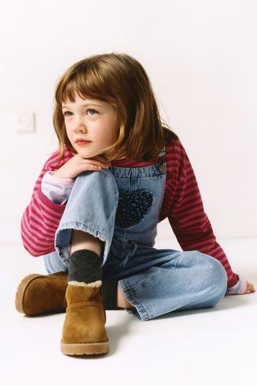 LONG DENIM DUNGAREES WITH HEART PATCH - Blue by Zara