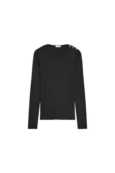 CAMISETA RIB BOTONES - Negro de Zara