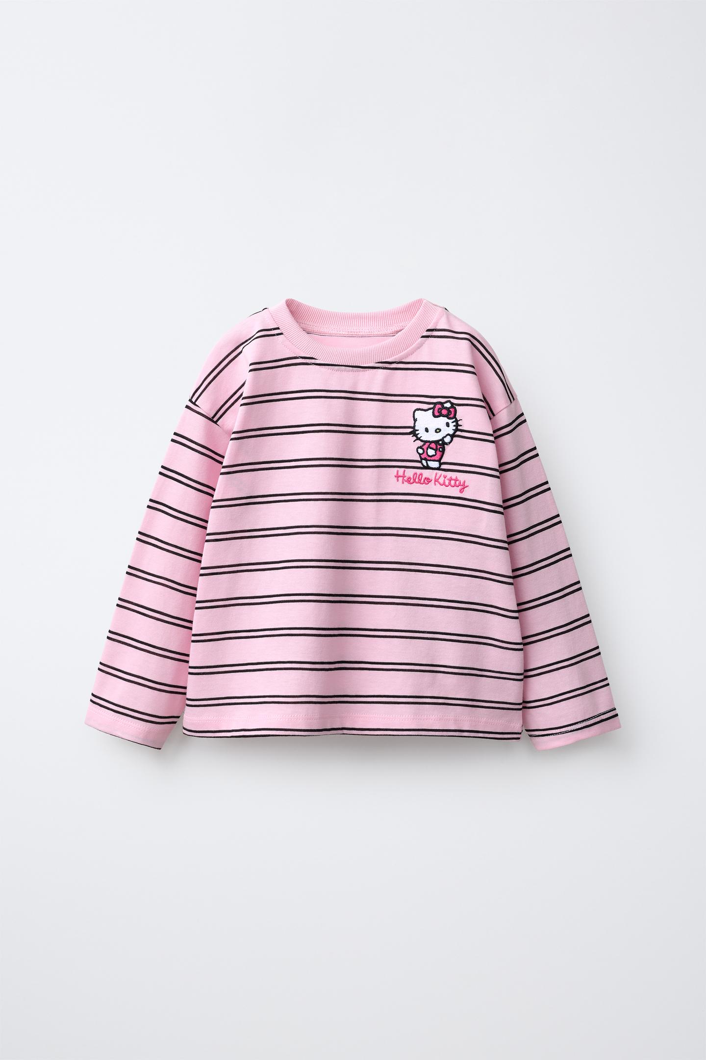 Детская футболка Zara Hello Kitty © Sanrio Embroidered Striped, цвет: Полосатый — фото 1