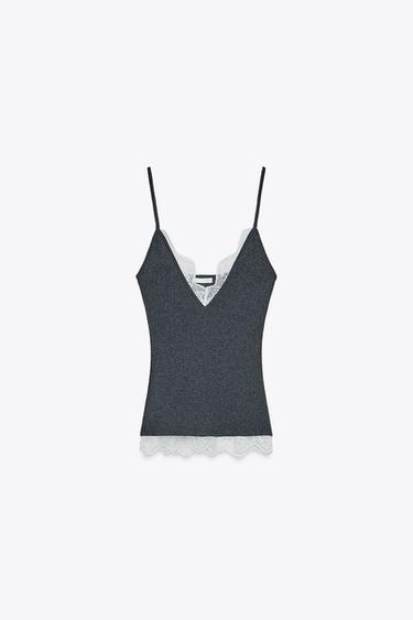 LACE STRAPPY TOP - Grey marl by Zara - Image 4