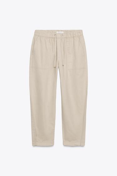 JOGGER TROUSERS WITH BUTTONED HEMS - Sand by Zara