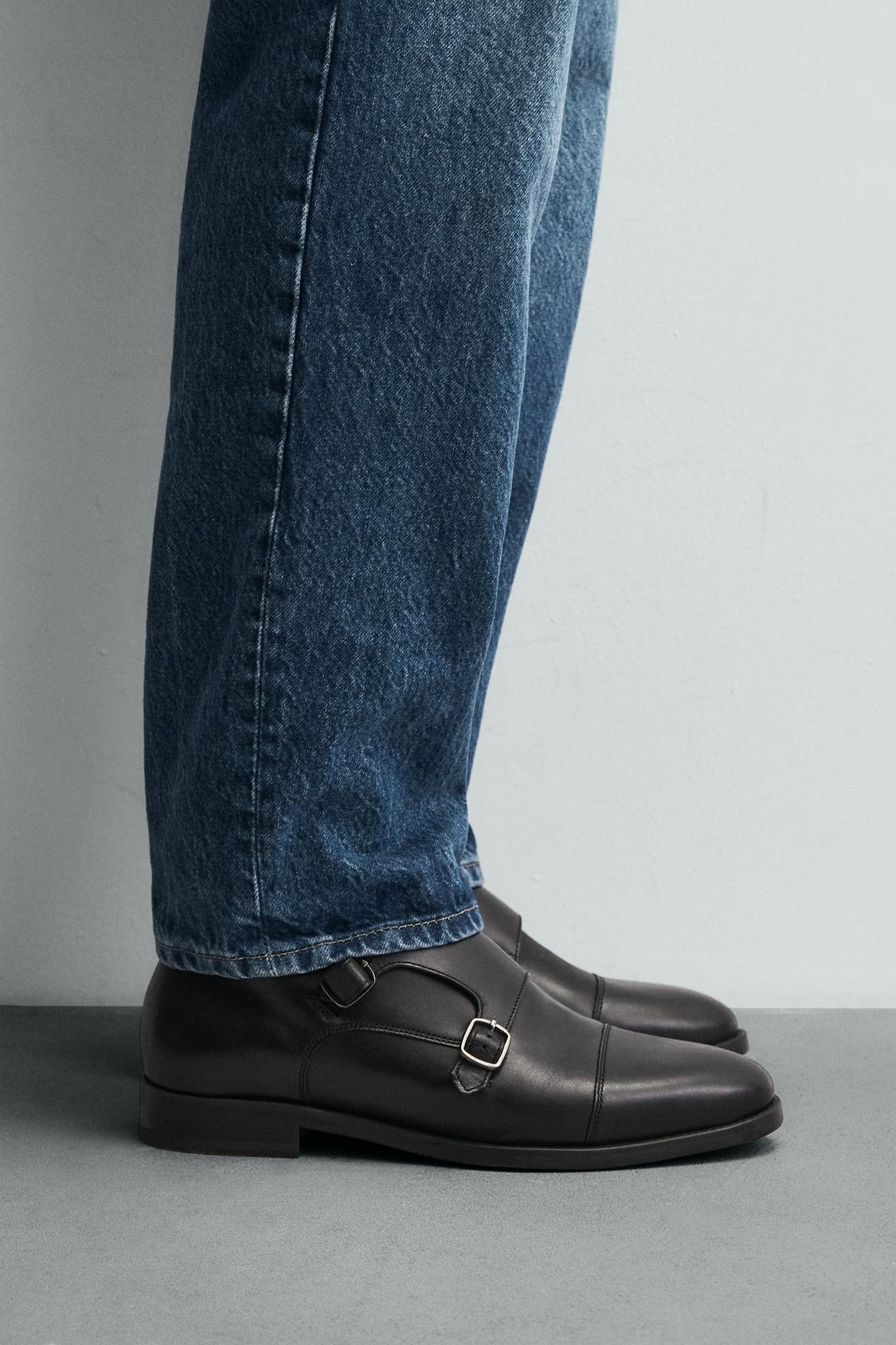 КОЖАНЫЕ ТУФЛИ ZARA С ДВОЙНОЙ ПРЯЖКОЙ