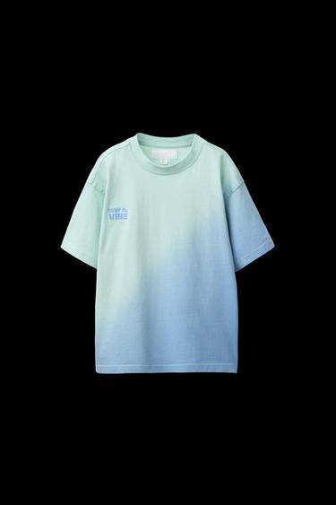 CAMISETA TIE DYE TEXTO BORDADO - Azul de Zara - Imagen 0