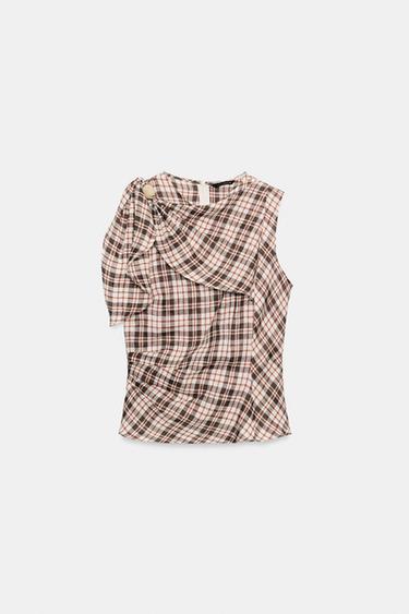 TOP 100% LIN À CARREAUX - Multicolore de Zara - Image 8