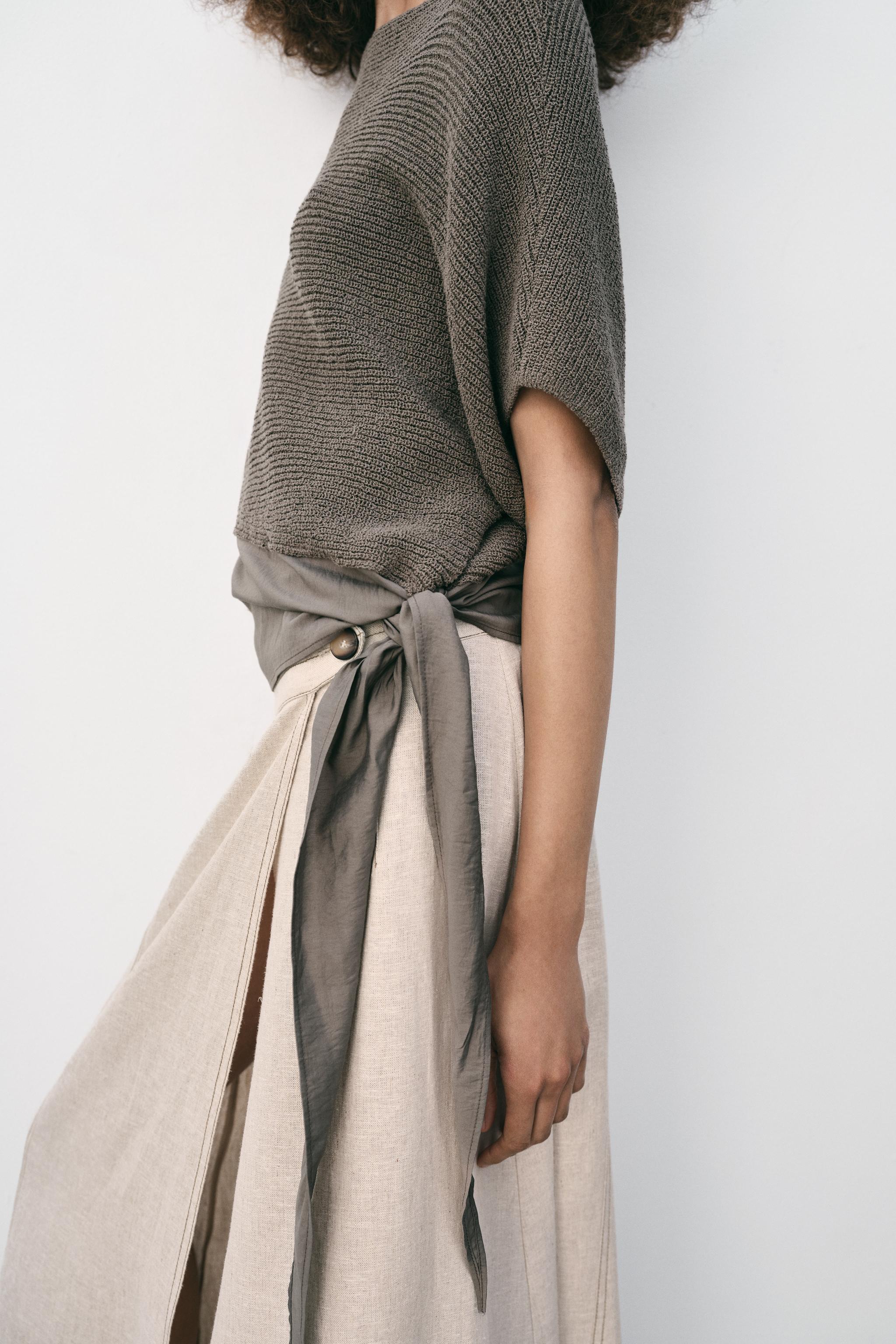 COMBINED KNIT TIE TOP — Stone