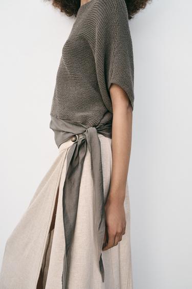 COMBINED KNIT TIE TOP — Stone 1