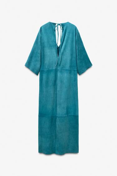 LIMITED EDITION SUEDE LEATHER KAFTAN DRESS - Duck blue by Zara - Image 5