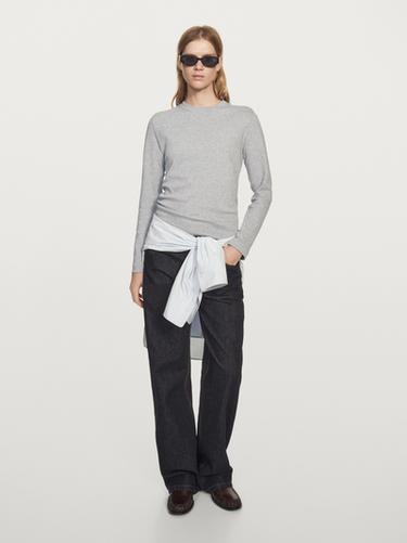 Zara 100% cotton interlock long sleeve T-shirt - Gray / Beige