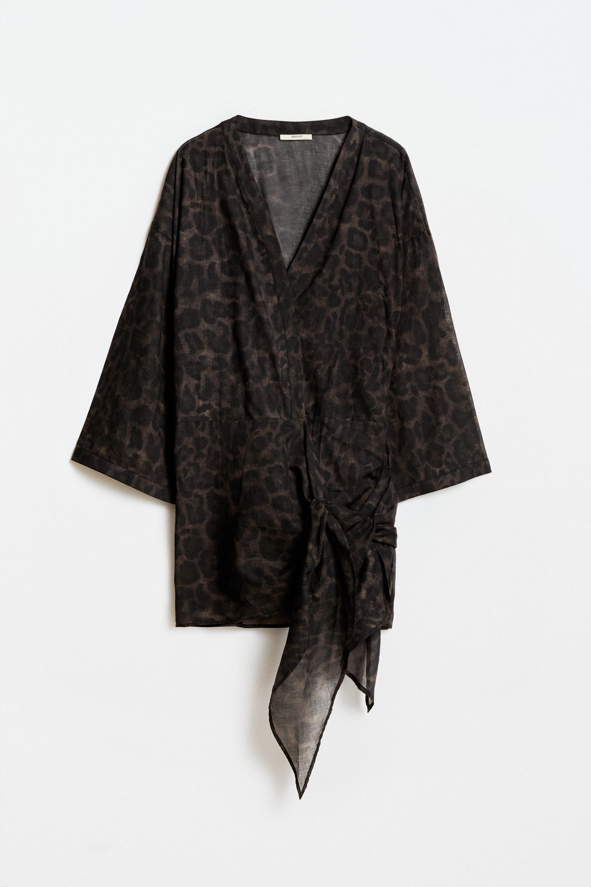 ANIMAL PRINT COTTON DRESS — Brown