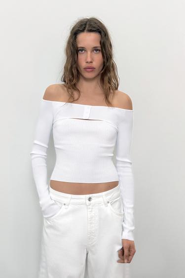 FITTED KNIT CUT-OUT TOP - White by Zara