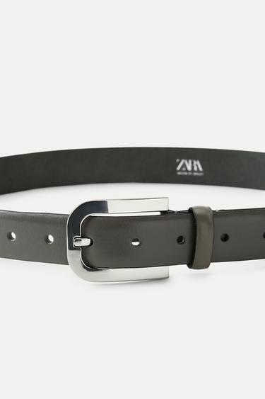 CEINTURE EN CUIR À BOUCLE MÉTALLIQUE - Gris de Zara - Image 3