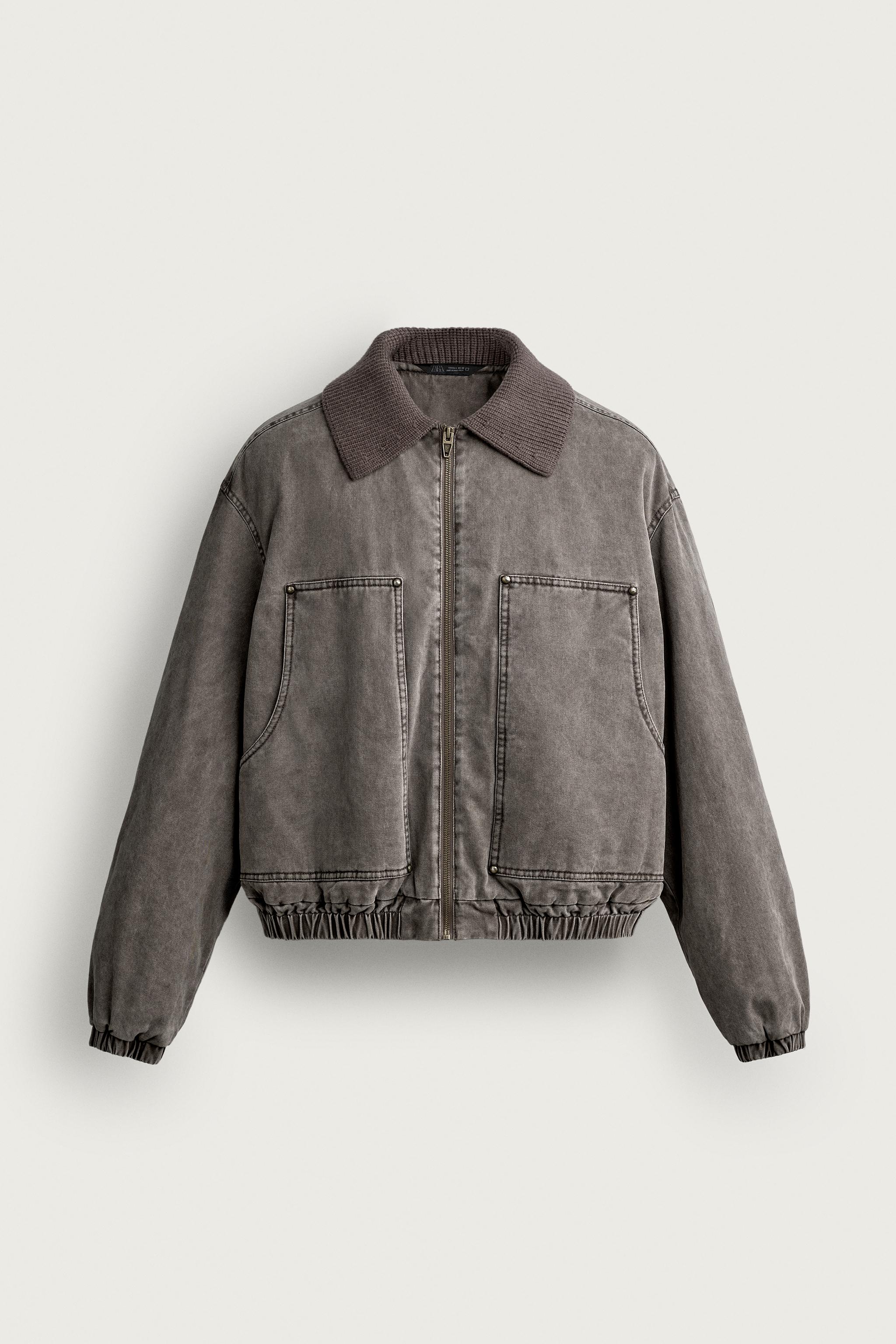 CROPPED FIT JACKET WITH KNIT COLLAR - Brown | ZARA United States