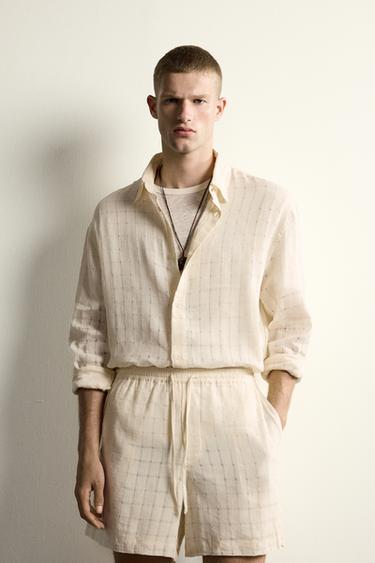 RELAXED FIT ΠΟΥΚΑΜΙΣΟ ΖΑΚΑΡ ΚΑΡΟ ΛΙΝΟ - ΒΑΜΒΑΚΙ - Εκρού του Zara