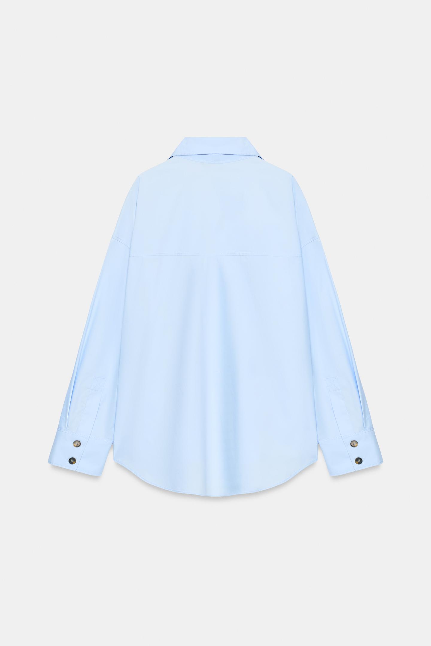 Женская рубашка Zara High-Neck Poplin, цвет: Светлый синий — фото 8