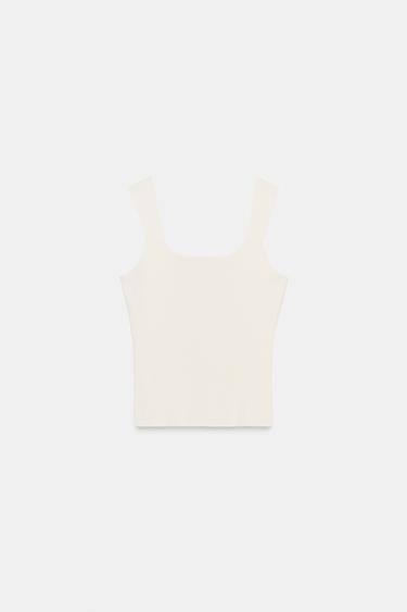 TOP PUNTO TIRANTES ANCHOS - Blanco roto de Zara