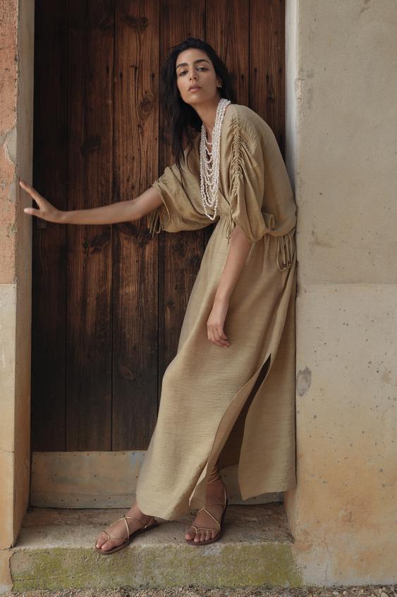 TUNIC MIDI DRESS - Light khaki | ZARA UAE - Dubai/Sharjah/Ajman/UAQ ...