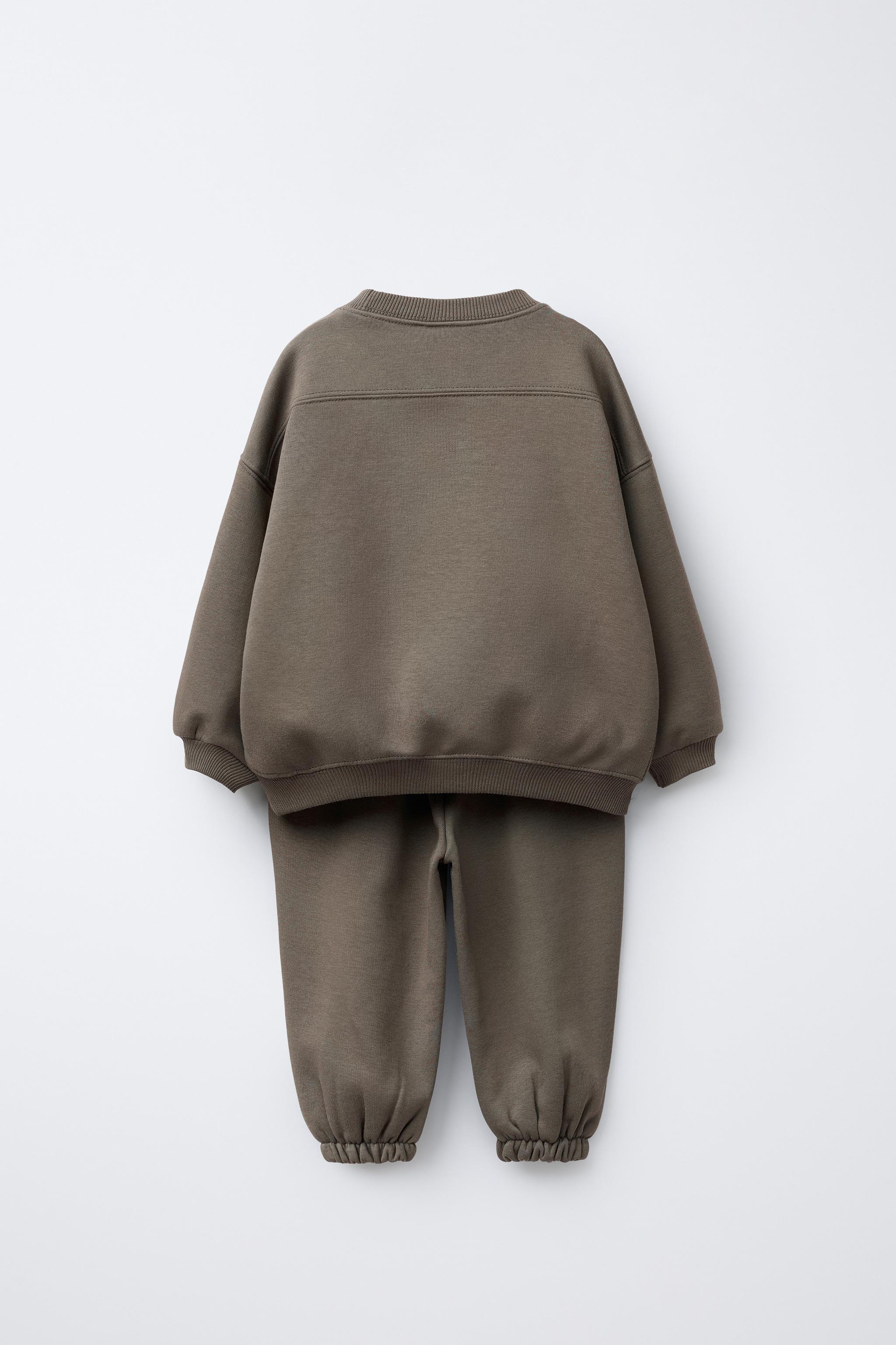 BASIC LABEL JOGGING SWEATSHIRT AND TROUSERS SET — Brown / Taupe
