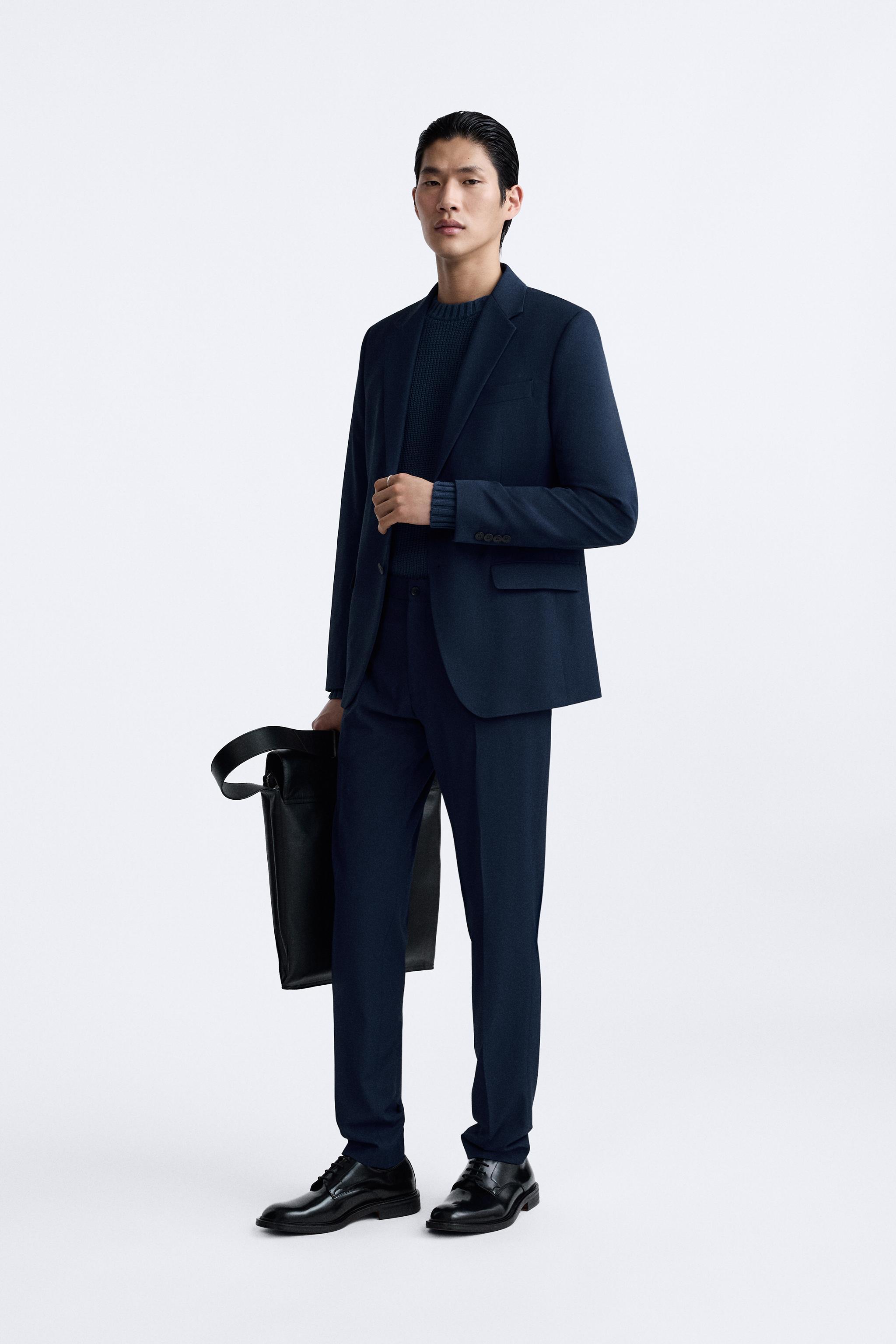 SLIM FIT SUIT TROUSERS - Navy blue | ZARA Thailand