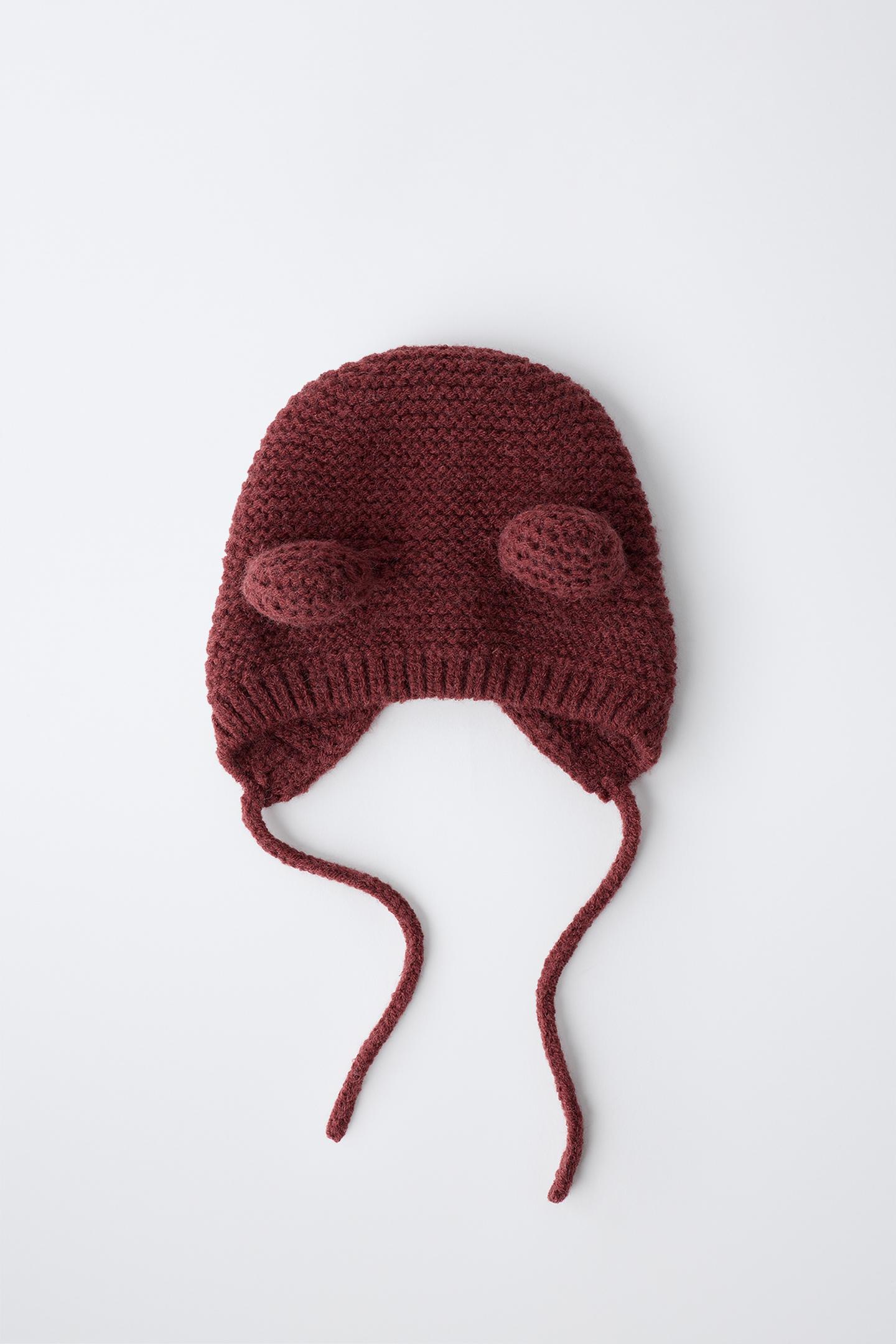 Детская шапка Zara Knit Ear, цвет: Тёмно-бордовый — фото 4