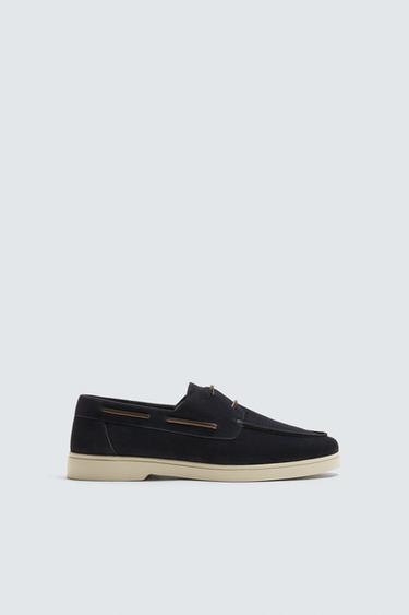 CASUAL LEATHER DECK SHOES - Blue by Zara