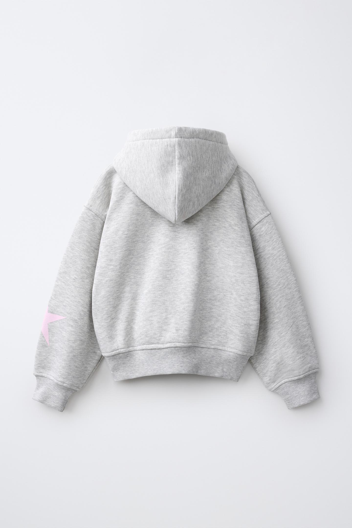 Детское худи Zara Text Zip-Up, цвет: Серый меланжевый — фото 2