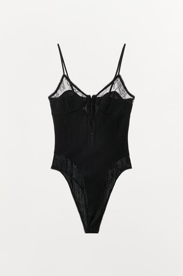 BODY POINTELLE AVEC DENTELLE - Noir de Zara - Image 2
