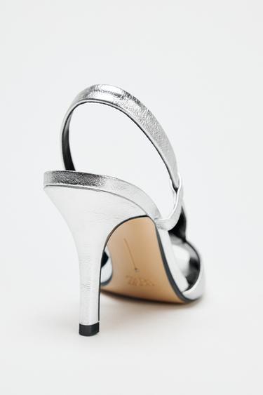 LEATHER OPEN-TOE SANDALS - Silver by Zara - Image 7
