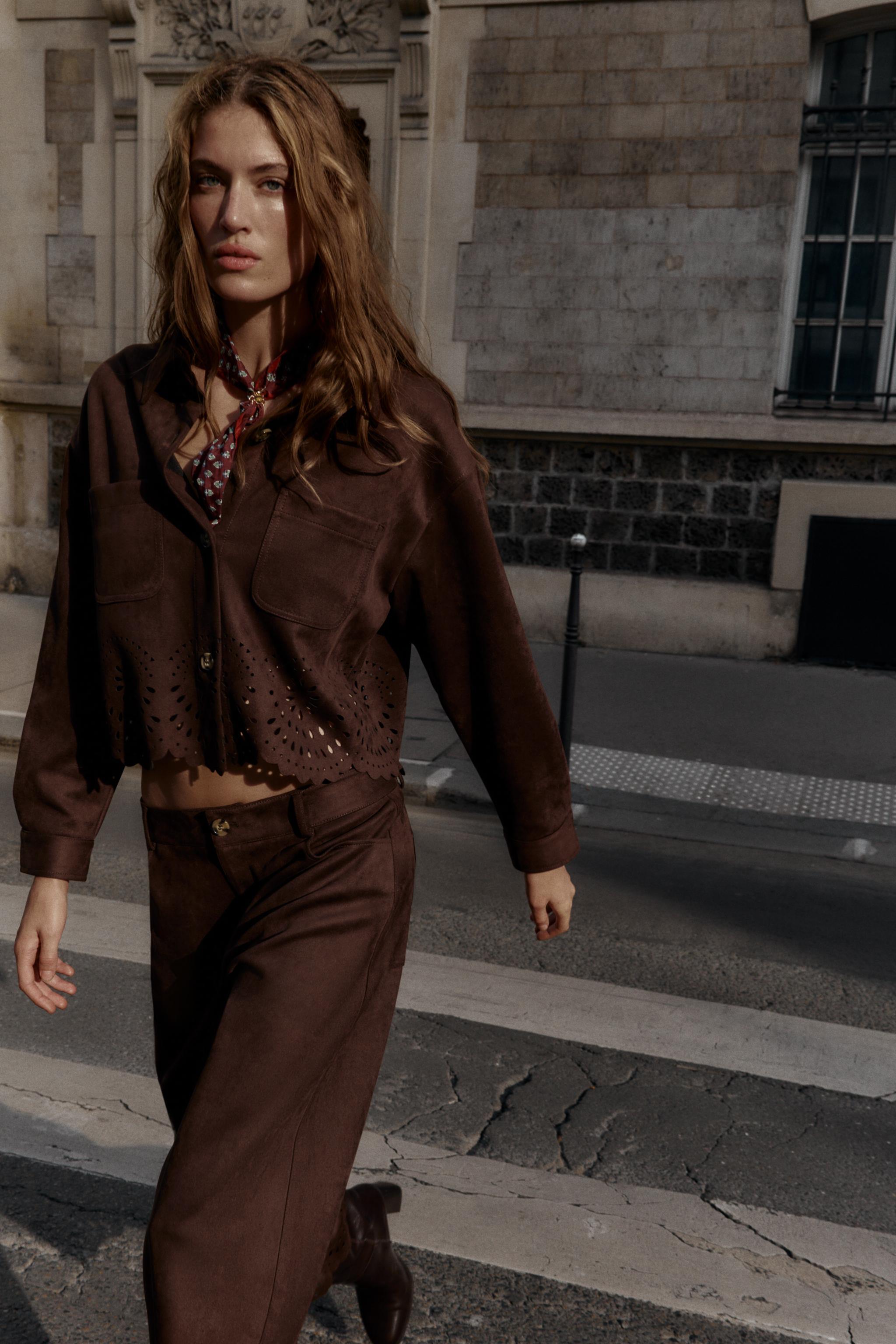 VESTE EFFET DAIM AVEC BAS POINTELLE