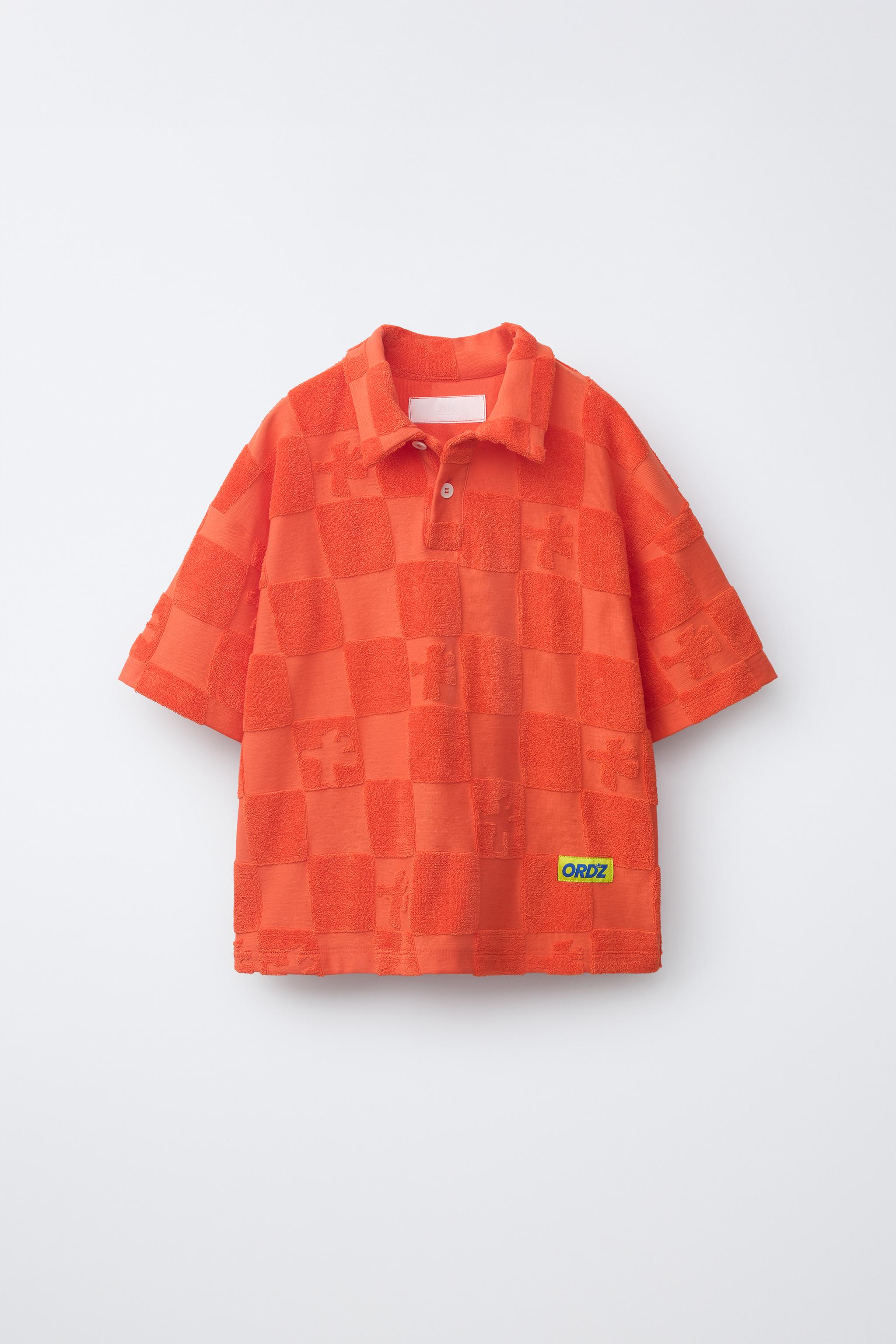 TOWELLING EFFECT POLO SHIRT WITH LOGO — Orange (alternate view)