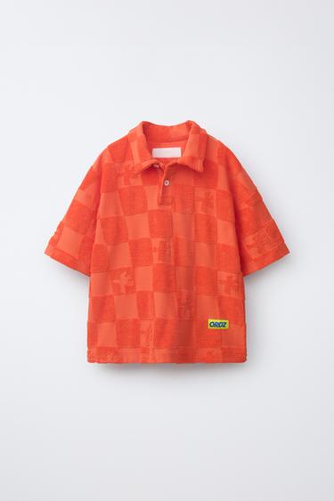 Zara TERRYCLOTH POLO SHIRT WITH LOGO - Orange
