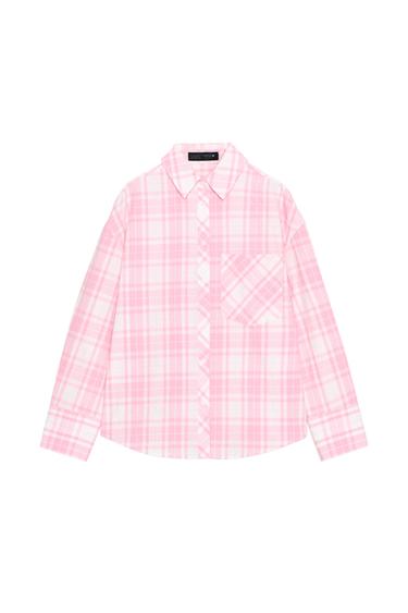 ÁO SƠ MI OVERSIZE CA RÔ - Màu hồng từ Zara