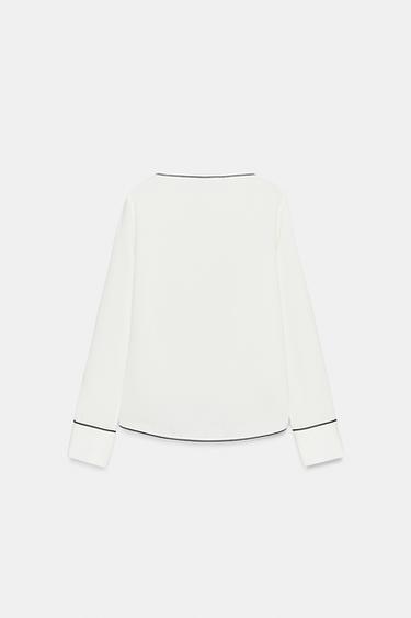 BLOUSE EN CRÊPE AVEC LISERÉS EN CONTRASTE - Blanc / Noir de Zara - Image 6