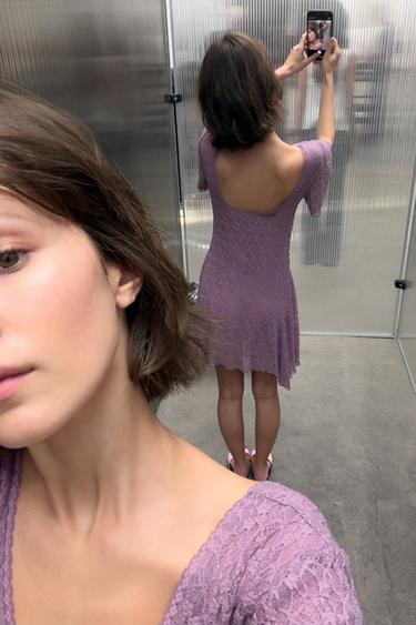 LACE GATHERED DRESS - Lilac by Zara - Image 3