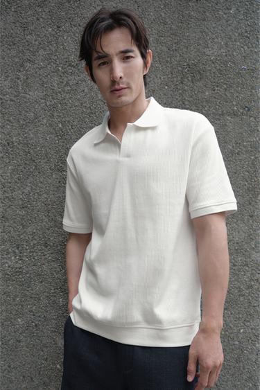 Zara 直條紋理 POLO 衫 - 磨白色