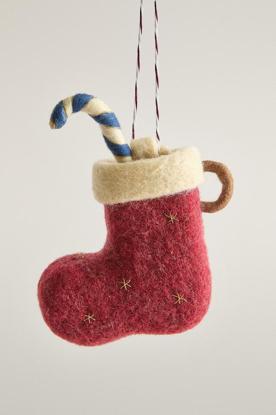 Zara FELT BOOT CHRISTMAS TREE DECORATION - Red - Image 0